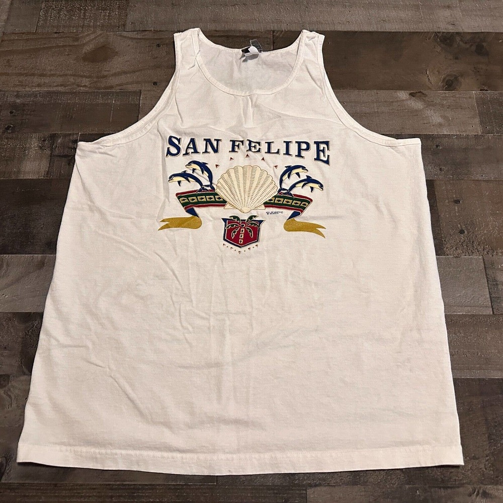 San Felipe Vintage Tank Top XL Mexico Graphic Shirt Destination Dolphin Shell